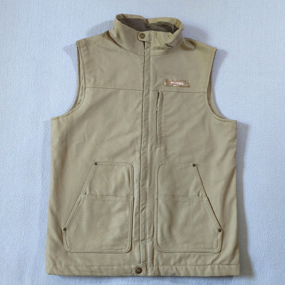 Columbia PHG Hunting Vest Mens Small Tan Canvas Fleece Lined Roughtail Gear - Picture 2 of 11